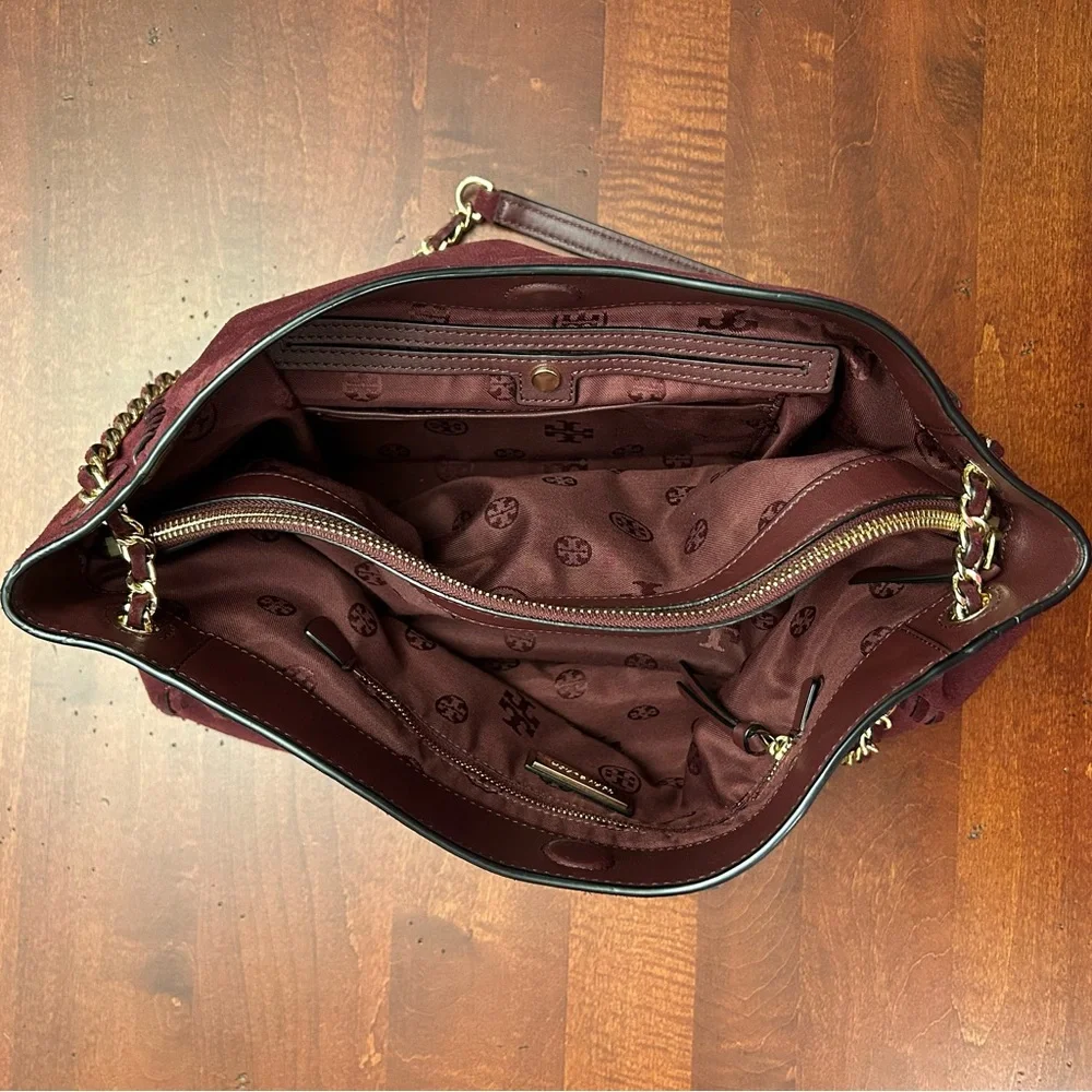 Tory Burch Burgundy Suede Chain-Handle Shoulder Bag